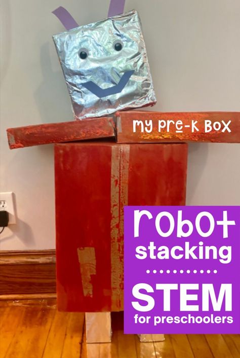 ROBOT Preschool STEM Activities | This is an easy way to bring science, technology, engineering, and math topics into your home — robot style. Your child will have so much fun building and stacking a robot! Visit My Pre-K Box for monthly preschool play based learning activities and crafts to do at home! Have fun learning with preschool math, literacy, STEM, and more! www.myprekbox.com Robot Activities Preschool, Robot Preschool, Preschool Stem Activities, Robots Preschool, Robot Activity, Stem Activities Kindergarten, Crafts To Do At Home, Stem Activities Preschool, Fun Stem Activities