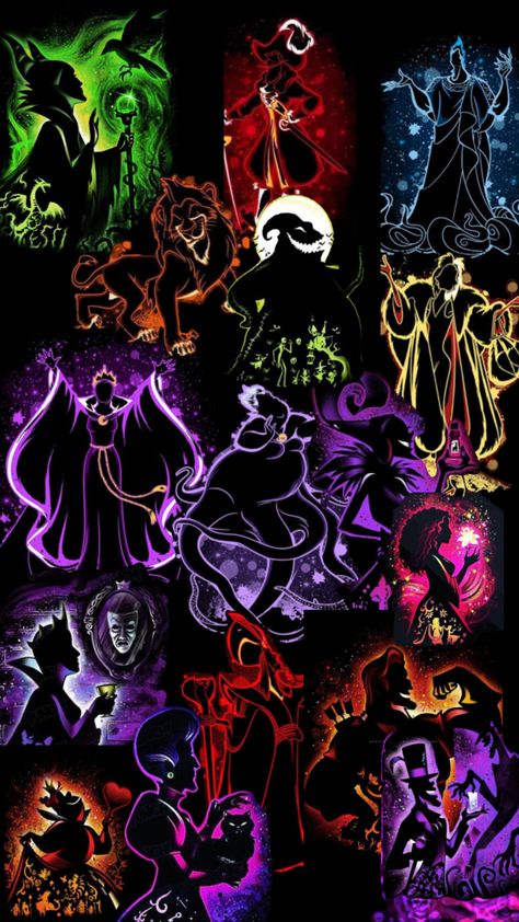 Disney Villain Wallpaper, Disney Villain Wallpaper Iphone, Disney Villains Wallpaper Aesthetic, Disney Villains Wallpaper, Maleficent Background Wallpapers, Disney Villains Painting, Disney Villains Collage, Maleficent Collage Wallpaper, Descendants Wicked World