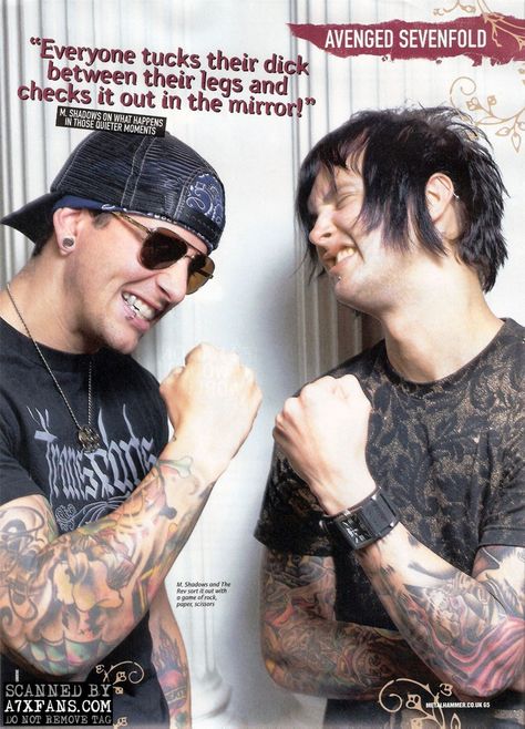 Matt "M. Shadows" Sanders and Jimmy "The Rev" Sullivan of Avenged Sevenfold Avenged Sevenfold Funny, Matt Sanders, Matt Shadows, Jimmy The Rev Sullivan, Jimmy The Rev, M Shadows, Band Wallpapers, Avenged Sevenfold, The Rev