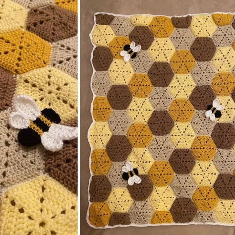 Bee Crochet Blanket, Honey Bee Crochet, Hexagon Crochet, Bee Quilt, Bee Crochet, Crochet Blanket Afghan, Crochet Bee, Crochet Blanket Designs, Crochet Design Pattern