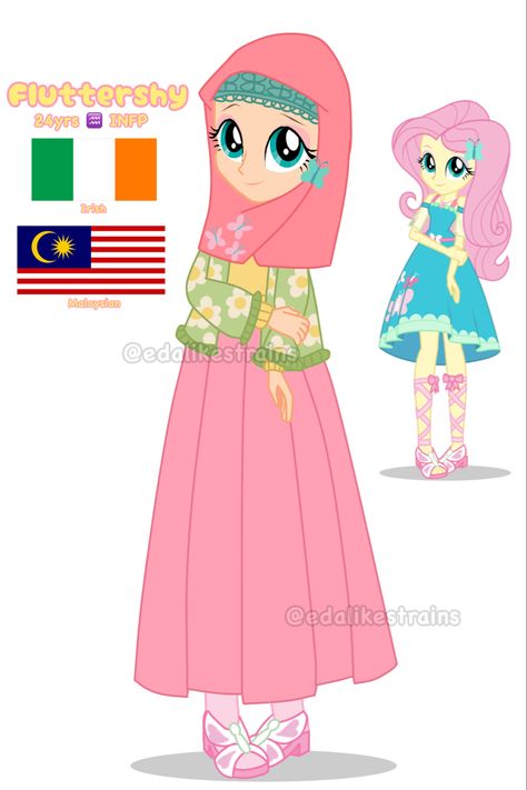 Mlp humanised Mlp Human Design, Fluttershy Hijab, Fluttershy Headcanons, Mlp As Humans, Mlp Human Fanart, Human Fluttershy, Mlp Headcanons, Human Mlp, Mlp Human