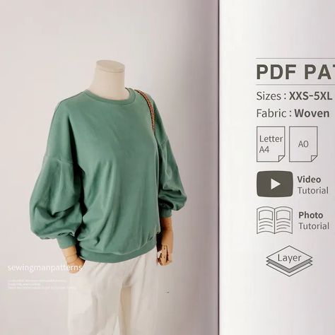 SewingmanPatterns - Etsy Poland Shoulder Puff Sleeve, Shirt Sewing Pattern, Beginner Sewing, Oversized T Shirts, Couture Mode, Tshirt Pattern, Sweatshirts Pattern, Fashion Sewing Pattern, How To Make Clothes