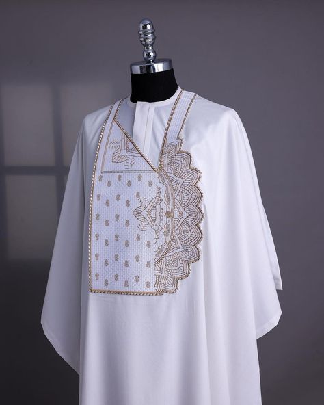 A white, sided pagoda embroidery details agbada, 3/4 sleeve kaftan, and sokoto  what you get:  agbada kaftan men’s top pant trousers  price: available on website  to order:  email: info@dejiandkola.com website: dejiandkola.com White Agbada Styles Men, Agbada Styles Men Wedding, White Agbada Designs, Latest Agbada Designs, Agbada Styles Men, Agbada Designs For Men, White Agbada, Men African Wear, Agbada Design