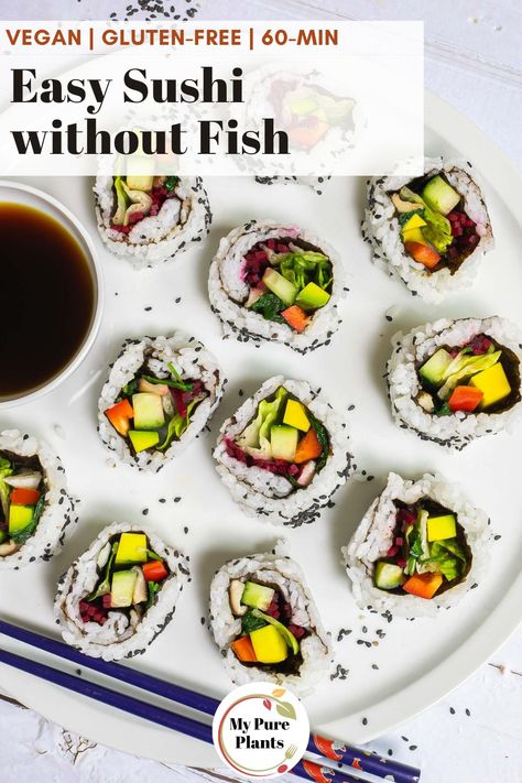 Sushi Without Fish, Sushi Rolls Recipe, Easy Sushi Rolls, Sushi Fillings, Nuts Recipes, Vegan Sushi Rolls, Veggie Rolls, Rice Avocado, Healthy Sushi