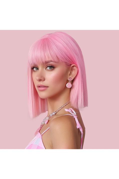 MINLEE Pink Bob Wig With Bangs for Women 12 Inch Straight Bob Wig Light Pink Wigs Synthetic Heat Resistant Colorful Wig for Cosplay Party Use Pink Bob Wig, Pink Bob, Colorful Wig, Pink Wigs, Straight Bob Wig, Bob Wig With Bangs, Bangs For Women, Wigs Synthetic, Pink Wig