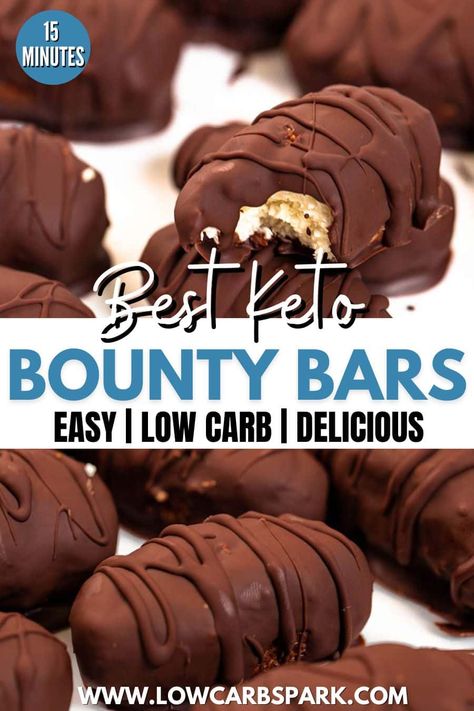 Keto Bounty Bars Keto Bounty Bars, Bounty Bars, Thm Desserts, Keto Brownies, Keto Dessert Easy, Lchf Recipes, Keto Cheesecake, Paleo Snacks, Sugar Free Desserts