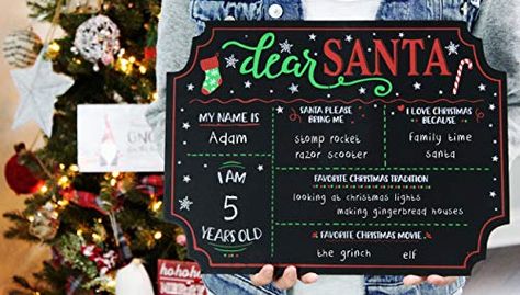 Dear Santa Chalkboard Sign, Photo Props Christmas, Santa Wish List, Letter To Santa, Chalkboard Background, Wood Personalized, Chalkboard Sign, Holiday Signs, Chalk Markers