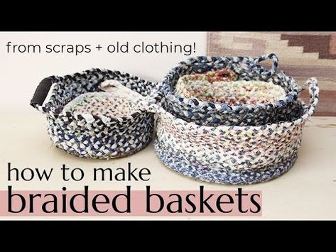 DIY BRAIDED BASKET & BOWL | Make a storage basket or bowl from fabric scraps & old clothing! - YouTube Braided Fabric Basket, Braided Basket, Coiled Fabric Basket, Diy Braids, Fabric Bowls, Bookmaking, Fabric Basket, Clothes Basket, Old Clothes