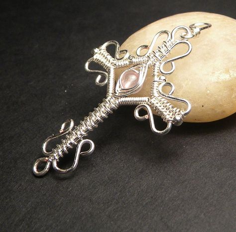 Wire Wrapped Cross, Bead Cross, Wire Crosses, Wire Pendants, Wire Jewelry Rings, Wire Jewelery, Wire Wrap Jewelry Designs, Wire Jewelry Making, Wire Wrapped Jewelry Tutorials