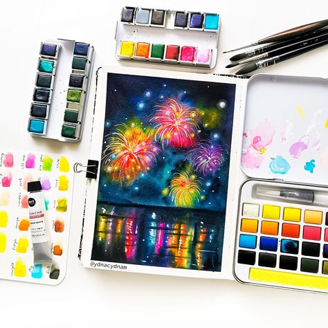 Paint Fireworks, Watercolor Fireworks, Firework Art, Firework Painting, Art Supplies Gift, Fireworks Art, Basic Watercolor, Art Philosophy, Dark Paint