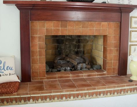 Terracotta Tiles Fireplace, Terra Cotta Tile Fireplace, Terracotta Tile Fireplace Surround, Terracotta Fireplace Surround, Terracotta Fireplace Tile, Terracotta Tile Fireplace, Temporary Fireplace, Terracotta Fireplace, Cheap Fireplace Makeover