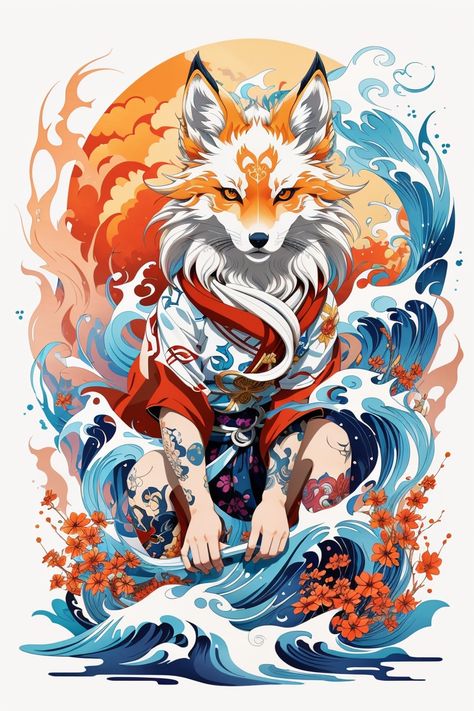 Features:

Neo-traditional tattoo style
Colorful splashes
Japanese wave background
8K resolution Traditional Kitsune Tattoo, Kitsune Tattoo Design, Flying Phoenix Tattoo, Most Beautiful Tattoos, Kitsune Tattoo, Fox Tattoo Design, Japanese Fox, Tattoo Japanese, Fox Artwork