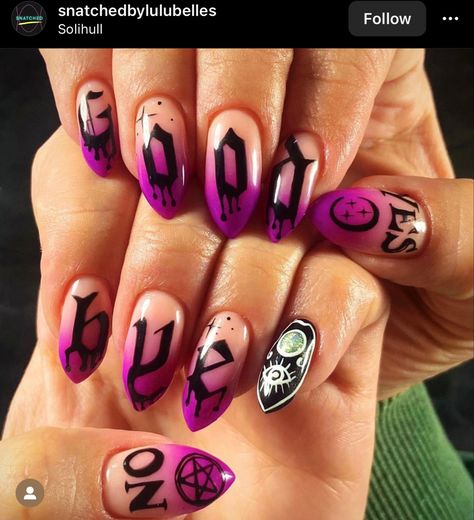 Ouija Nails, Cartoon Nails, Acrylic Nails At Home, Diva Nails, Gothic Nails, Goth Nails, Professional Tattoo, Nails At Home, Nail Pro