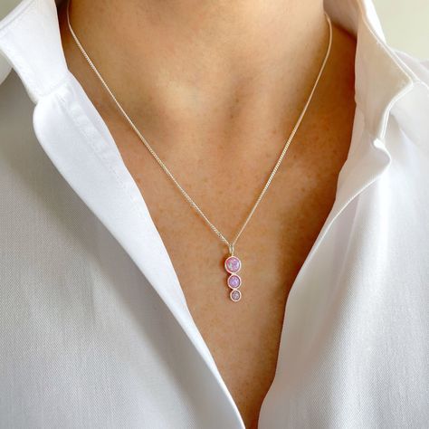 Opal Droplet Necklace, Pink Opal Pendant, Trio of Opals Necklace, Sterling Silver Necklace, October Birthstone by JellyJoJewellery on Etsy Droplet Necklace, Ribbon Box, Opal Pendant Necklace, October Birthstone, Opal Pendants, Pink Opal, Opal Necklace, Necklace Sterling Silver, October Birth Stone