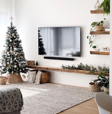 Small Living Room Ideas Minimalist Cozy, Side Of Tv Decor Ideas, Small Living Room Ideas Apartment Home Decor Floating Shelves, Living Room No Tv Stand, Decorations Behind Tv, No Entertainment Center Living Rooms, Mounted Tv Ideas Living Rooms Apartment, Under Mounted Tv Ideas Living Rooms, Shelves Behind Tv