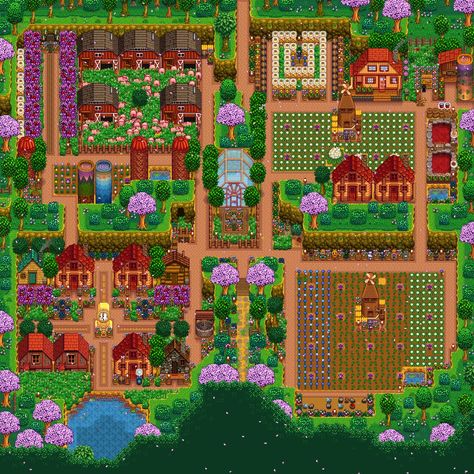 Steam Community :: Guide :: Stardew Valley Farm Design Ideas Stardew Valley Farm Layout Four Corners Aesthetic, Farm Layouts, Stardew Farms, Autumn Farm, Stardew Valley Layout, Stardew Valley Tips, Stardew Valley Farms, Star Valley, Games Aesthetic