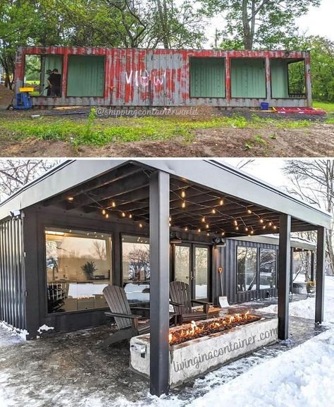 Shipping Container Homes on Instagram: “Another example of a structure that was done with shipping containers and then a porch covering - on-site. With modular steel framing both…” Container Shed, Shipping Container Sheds, Buy Shipping Container, Shed Tiny Home, Small House Design Architecture, Home Design Inspiration, Container House Plans, Casa Container, Portable House