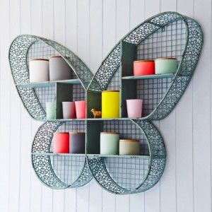 This butterfly shelf is perfectly airy for a bedroom. Kidfolio - the app for parents - kidfol.io Butterfly Shelf, Wooden Pallet Crafts, Decor Bedroom Ideas, Contemporary Home Interior, Butterfly Room, Living Wall Decor, Eclectic Furniture, Butterfly Decor, Baby Room Design