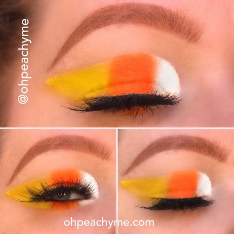 Candy Corn Eyeshadow Looks, Candy Corn Makeup Ideas, Easy Eye Halloween Makeup, School Halloween Makeup Ideas, Candy Corn Eyeshadow, Easy Halloween Pumpkin Makeup, Halloween Eye Makeup For Work, Halloween Orange Makeup, Halloween Makeup Easy Eyeliner