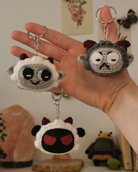 Lamby and Goat-y? 🐐❤️🐑 What are we calling this new guy? Name aside, I love them so much!! I made these for me and my Player 2 🎮💕 @cultofthelambofficial Pattern? They are so quick to make, but the felt faces may be the end of me 💀 #crochet #amigurumi #amigurumilove #fiberart #crochetcommunity #cultofthelamb #cultofthelambfanart Cult Of The Lamb Crochet, Goat Crochet, Crochet Goat, Felt Faces, Lamb Crochet, Lamb Art, Crochet Monster, Cult Of The Lamb, Crocheted Stuff