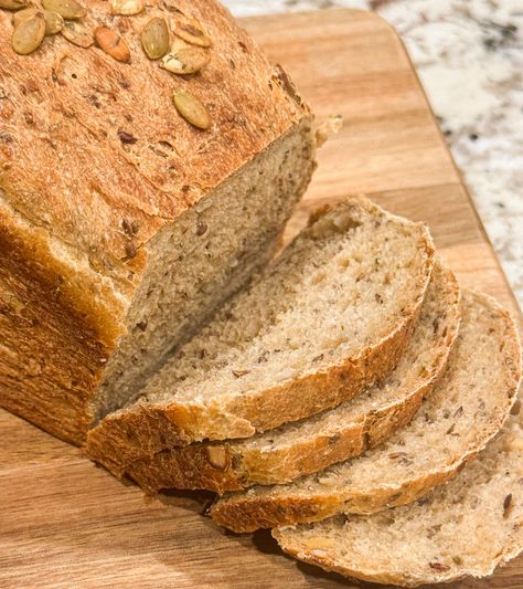 Seeded Honey Wheat Sourdough Sandwich Bread Seedy Sourdough Bread, Sourdough Wheat Sandwich Bread, Sourdough Seed Bread, Seeded Sourdough Bread, Cracked Wheat Bread Recipe, Wheat Sourdough Sandwich Bread, Sourdough Loaves, Spelt Bread Recipe, Flaxseed Bread