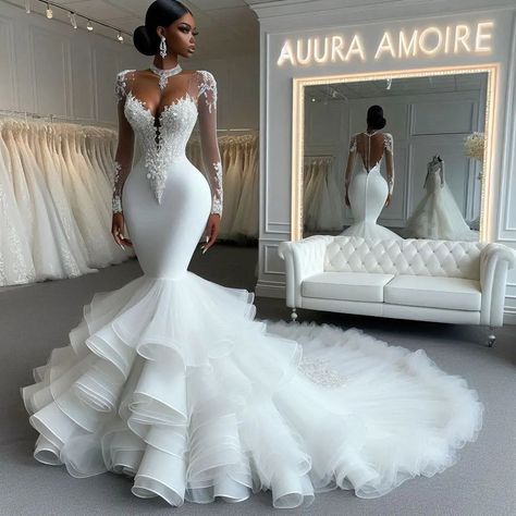 Stepping into forever in a gown fit for a queen. 🤍✨ #fashionstyle #fashioninspiration #fashiontips #fashioninspo #fashion #dress #skirt #style #tailorscatalogue #wedding #weddinggown #weddingdress #love #luxurywedding #lace #luxury #beautiful #bridetobe #bridalgown #auraamore24_ #auraamore Pretty Wedding Dresses Mermaid, Goddess Wedding, African Bridal Dress, Crystal Wedding Dresses, Glam Wedding Dress, Marriage Ideas, Shimmer Wall, Classy Wedding Dress, Stylish Wedding Dresses