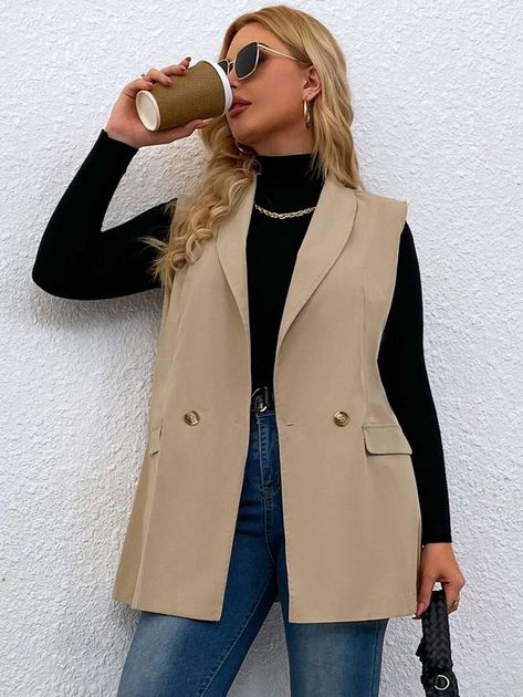 Long Vest Outfit Fall, Blazer Vest Outfits For Women, Long Vest Outfits For Women, Sleeveless Blazer Outfit, Long Vest Outfit, Outfit Mit Blazer, Vest Outfits For Women, Blazer Plus Size, Plain Vest