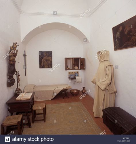 Monks cell actually Abbot s cell preserved as part of the museum in Royal Carthusian Monastery of Valldemossa Mallorca Baleares Stock Photo Medieval Monastery, Santa Catalina, Sainte Marie, Vintage Logo Design, Editorial Photography, Design Inspo, Modern Vintage, Small House, Peru