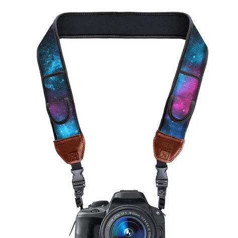 Galaxy Camera Strap #camerastraps #camera #cameragear #dslrcamera #dslr #dslrphotography #cameraphoto #photography #cameraaccessories #photographerlovers Neoprene Accessories, Vintage Camera Strap, शटर स्पीड, Camera Neck Strap, Dslr Photography Tips, Cute Camera, Black Background Photography, Leather Camera Strap, Black Background Images