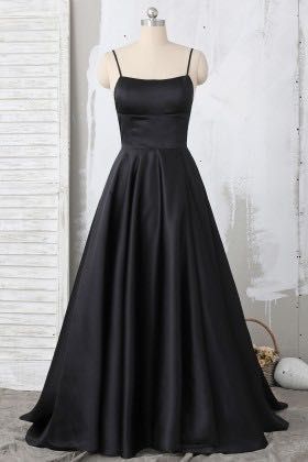 Black Spaghetti, Black Spaghetti Strap, Prom Dress Inspiration, Black Prom Dress, Cute Prom Dresses, A Line Prom Dresses, Prom Outfits, Grad Dresses, Satin Prom Dress