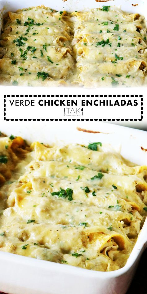 Recipe For Chicken Enchiladas, Verde Chicken Enchiladas, Enchiladas Corn Tortillas, Salsa Verde Chicken Enchiladas, Chicken Enchiladas Verde, Corn Tortilla Recipes, Spinach Enchiladas, Chicken Verde, Green Chicken Enchiladas