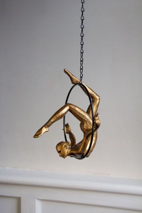 Gold Acrobatic Hanging Lady Crust Punk, Rockett St George, Aerial Hoop, Unique Display, Wire Sculpture, St George, Unique Wall Art, Bijoux Diy, Beautiful Home