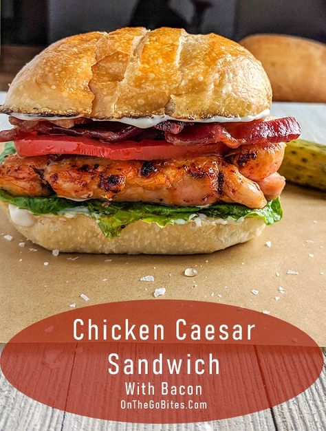 Our Chicken Caesar Sandwich is the best of all worlds.  We blend savory, juicy chicken with a Caesar aioli, crisp bacon, ripe tomato on a soft bun.  Easy weeknight meal, on-the-go lunch sandwich, picnic or tailgate or lunchbox. Caesar Salad Chicken, Crisp Sandwich, Caesar Sandwich, Sandwich With Bacon, Chicken Caesar Sandwich, Sandwich Rolls, College Cooking, Salad Chicken, Restaurant Specials