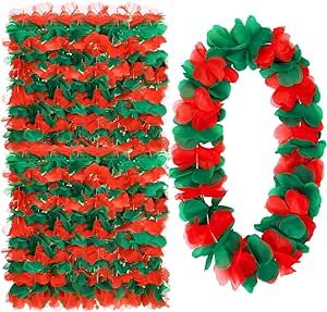 Thiccywoov Christmas Leis Hawaiian Leis Red and Green Tropical Hawaiian Necklace Flower Christmas Lei Necklace for Christmas Party Favors Masquerade Beach Wedding Themed Carnival Supplies Hawaiian Christmas Party Games, Christmas Luau Outfit, Hawaiian Luau Christmas Party, Tropical Christmas Party, Hawaiian Christmas Party Favors, Christmas Luau Party Ideas, Luau Christmas Party, Christmas Hawaiian Theme, Hawaiian Christmas Party