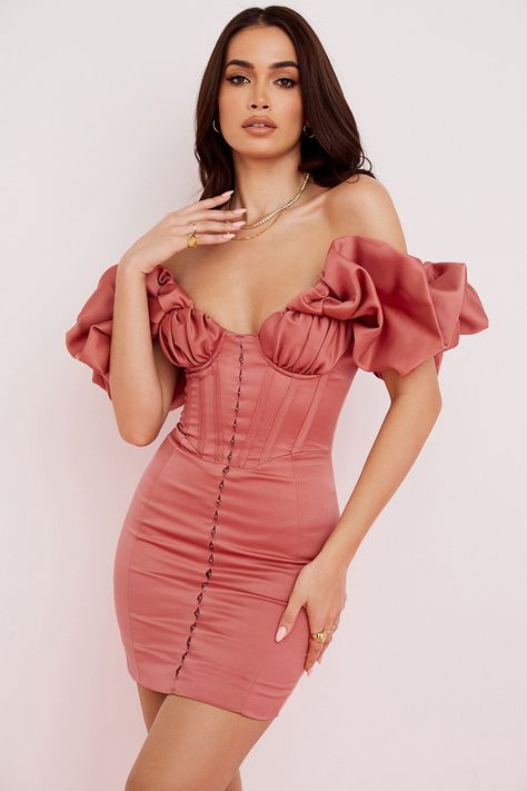 Serku Rose Satin Off Shoulder Dress – bellabarnett