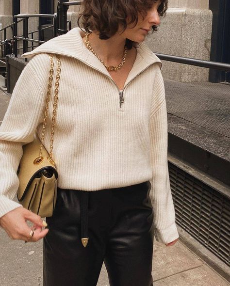 The 8 Trendy Basics That Will Be Huge in 2020 | Who What Wear Basic Clothing, Outfit School, Grandma Fashion, Classic Corvette, Jumper Outfit, Half Zip Sweater, Turtleneck Style, Skirt Trends, Half Zip Sweaters