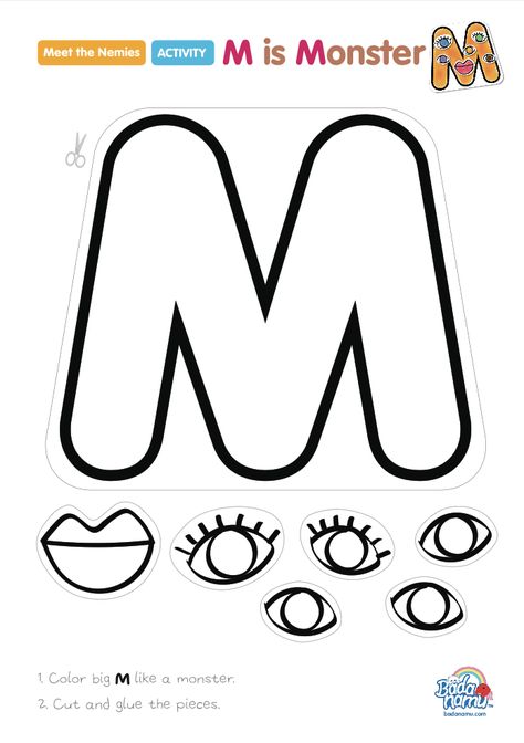 Preschool Letter M | Preschool Letter Crafts, Alphabet Letter M Monster Craft, Letter A Art Activity For Preschool, M Is For Monster Craft, Letter A Arts And Crafts, Letter M Crafts For Preschoolers, M Activities For Preschool, Letter M Activities For Preschool, Letter M Craft, Preschool Letter M