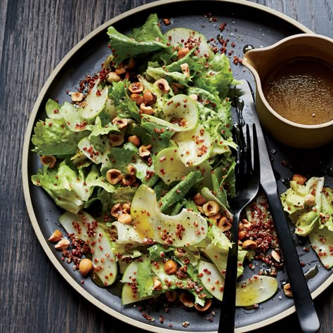 Escarole Salad with Red Quinoa and Hazelnuts | Food & Wine - Dinner with a nice steak.  Was Great.Loved it. Dinner 2-21-16 Escarole Salad, Hazelnut Salad, Brunch Salad, Hazelnut Recipes, Core Fitness, Classic Caesar Salad, Antipasto Salad, Green Salad Recipes, Red Quinoa