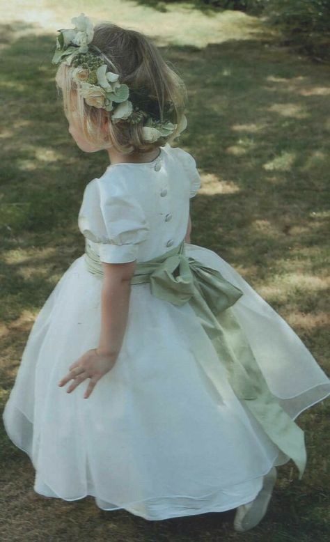 Flowergirls Dress Sage Green, Garden Wedding Flower Girl, Flower Girl Aesthetic Wedding, Sage Dresses Bridesmaid, Rustic Sage Green Wedding, Full Gathered Skirt, Green Themed Wedding, Enchanted Forest Wedding, Dream Wedding Decorations