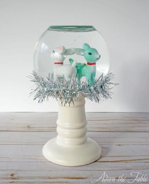 Diy Snow Globe Ideas, Globe Diy Projects, Snow Globe Ideas, Globe Ideas, Wine Glass Snow Globe, Homemade Snow Globes, Candle Hack, Globe Candle Holder, Holiday Snow Globe