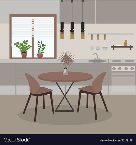 Kitchen Interior With Window, Dining Table Illustration, Window Dining Table, Dining Room Illustration, Dining Illustration, Part Time Business Ideas, Table Illustration, Plants House, Dining Table Kitchen