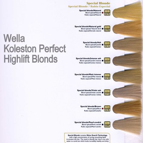 Wella koleston perfect highlift blonds Koleston Perfect Formulas, Wella Koleston Perfect Formulas, High Lift Hair Color, Blonde Color Chart, Wella Color Charm Toner, Blond Ash, Hair Formulas, Hair Chart, Blonde Toner