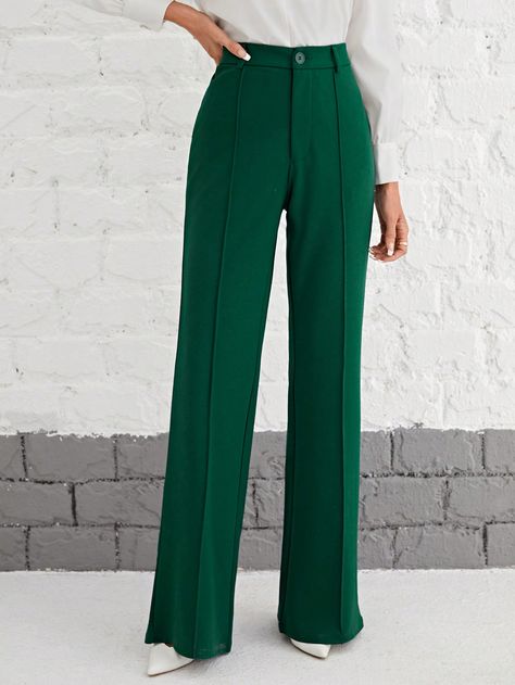 SHEIN Tall High Waist Seam Detail Straight Leg PantsI discovered amazing products on SHEIN.com, come check them out! Fall Fashion Work, Autumn Fashion Work, Dark Green Pants, Clothing Pattern Design, Formal Chic, Casual Outfits For Work, Ribbed Knit Bodysuit, Green Trousers, Business Casual Outfits For Work