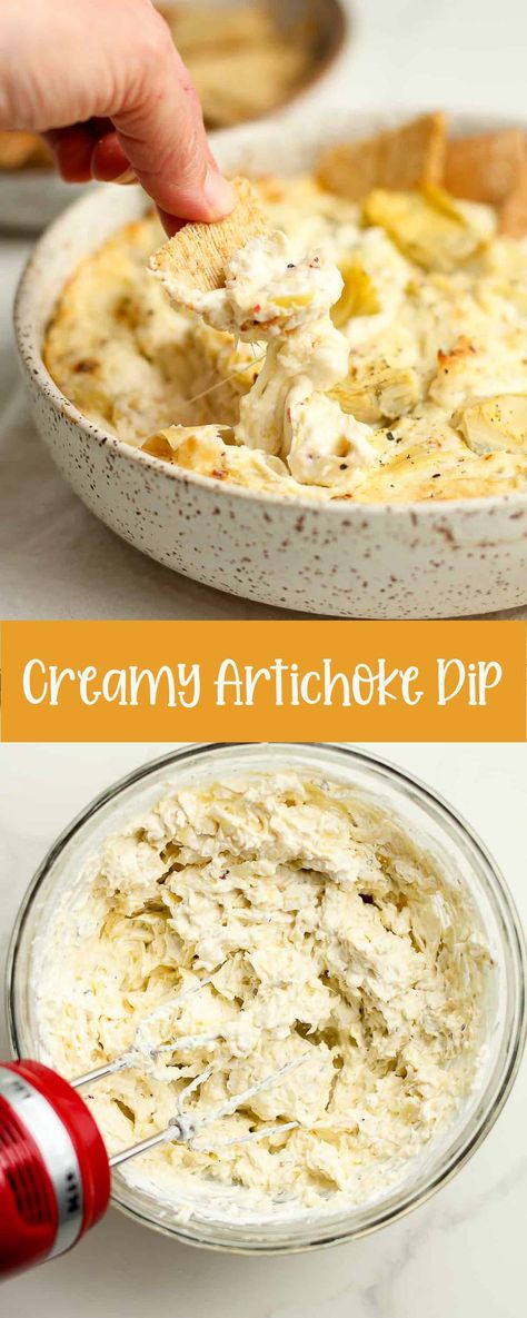 Creamy Artichoke Dip, featuring a rich mix of cheeses and tender artichoke hearts, makes an ideal appetizer for any occasion. Enjoy it warm with crusty bread or crunchy crackers for an irresistibly savory delight. Easy Artichoke Dip Simple, Artichoke Dip No Spinach, Dips With Bread Appetizers, Slow Cooker Artichoke Dip, Appetizers With Artichokes, Dairy Free Artichoke Dip, Creamy Artichoke Dip, Simple Artichoke Dip, Best Artichoke Dip Recipe