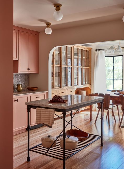 Ballard Tudor — Lisa Staton Design Pink Kitchen White Cabinets, Open Concept Bathroom, Pink Cabinets, Antique Storage, Random Inspiration, Classic Kitchens, Pink Kitchen, Green Kitchen, Green Grey