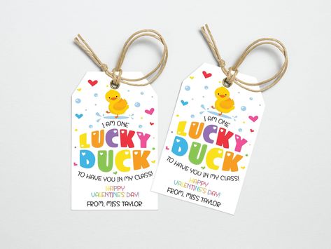 Printable Lucky Duck Valentine's Day Teachers Tag | Printable Classroom Valentine School Teacher, Rubber Duck For Student, Editable Gift Tag Rubber Duck Party, Lucky Ducks, Valentine School, Valentine Classroom, Duck Party, Editable Gift Tags, Duck Gifts, Best Valentine Gift, Valentine Gifts For Kids