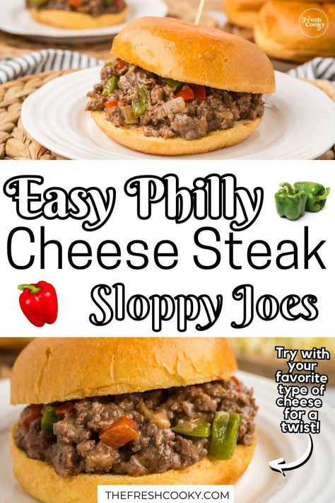 These Easy Philly Cheese Steak Sloppy Joes are scrumptious, but you can customize with your own favorite cheese as well! Get the easy recipe from thefreshcooky.com #SloppyJoes #PhillyCheeseSteak Dinner Binder, Easy Philly Cheese Steak, Philly Cheese Steak Sloppy Joes, Cheese Steak Sloppy Joes, Kids Dinners, Cowboy Baked Beans, Philly Cheesesteak Sloppy Joes, Cheesesteak Sliders, Philly Cheese Steak Sliders