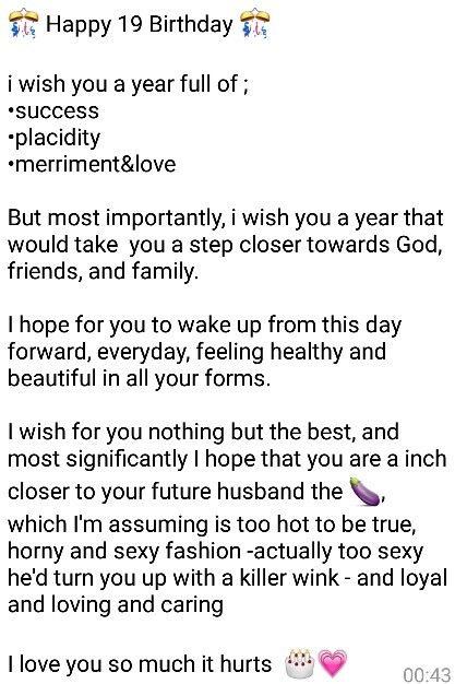 Birthday message 💖 19th Birthday Wishes, Happy 19th Birthday, Birthday Message, 19th Birthday, Birthday Messages, Birthday Wishes, Birthday Cards, Happy Birthday, Birthday