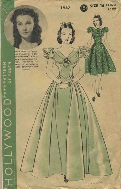 Gone With The Wind Dress Pattern, 1930s Movies, Hollywood Patterns, Vivian Leigh, Scarlett O Hara, Patron Vintage, Mode Retro, Vivien Leigh, Vintage Dress Patterns