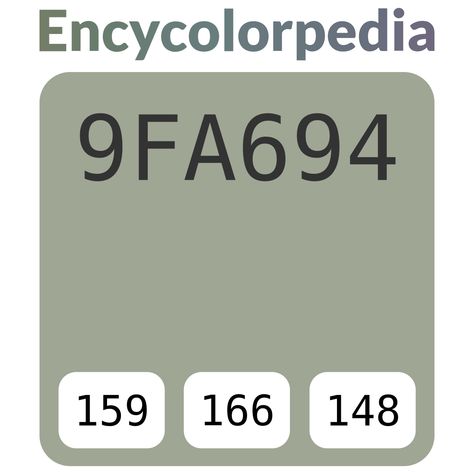 Sherwin-Williams Coastal Plain - 6192 / #9fa694 Hex Color Code Cloverdale Paint, Dix Blue, Pittsburgh Paint, Farrow & Ball, Porter Paint, Crown Paints, Kelly Moore, Valspar Paint, Hex Color